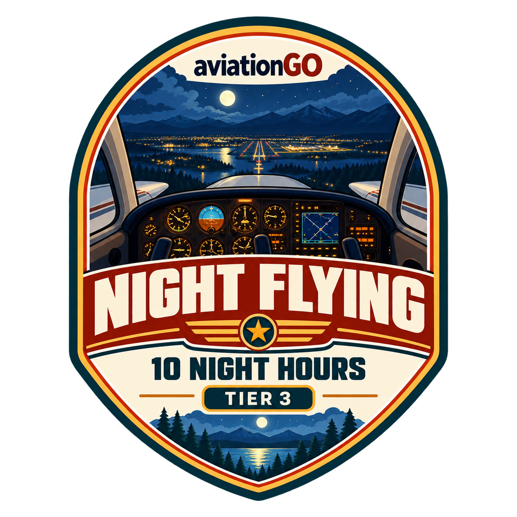 Night Flying — 10 Hours badge